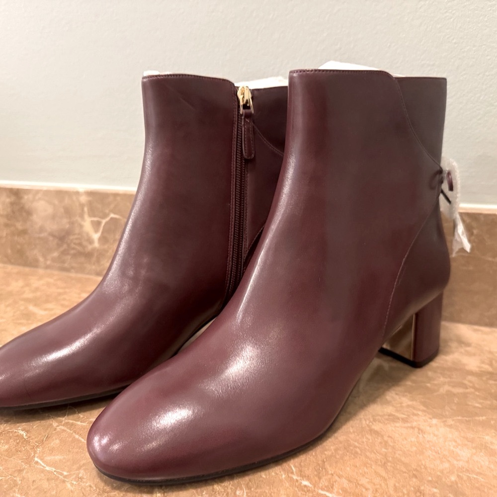 Tory Burch Rich Burgandy Leather Ankle Booties NEW Size 11 - Picture 11 of 14